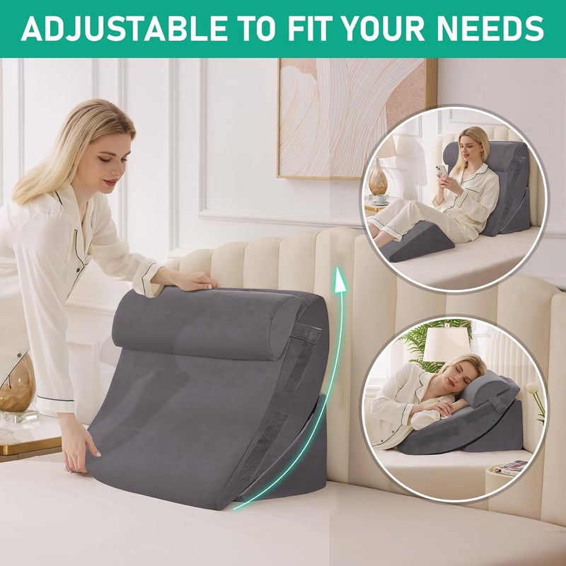 Bambulex 4PCS Wedge Pillow Set for After Surgery, Orthopedic Bed Wedge Pillow for Back Pain Relief, Sitting Up in Bed, Acid Reflux, Adjustable Post Surgery Pillows for GERD, Snoring, Velvet Grey - Image 4